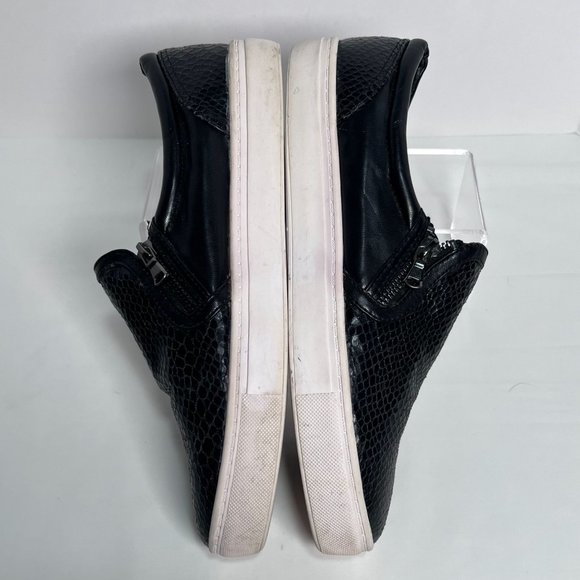 Steve‎ Madden Excreux Size 9.5 Black Slip on Sneaker Faux Snakeskin Zipper - Picture 6 of 9